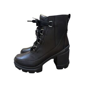 Caribou X Waterproof Lace-Up Block Heel Bootie (Women) Size‎ 11 Black Platform